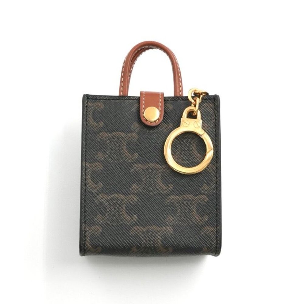 Celine Charm Brown Gold Triomphe Canvas Logo Micro Vertical Cabas - Picture 3 of 8